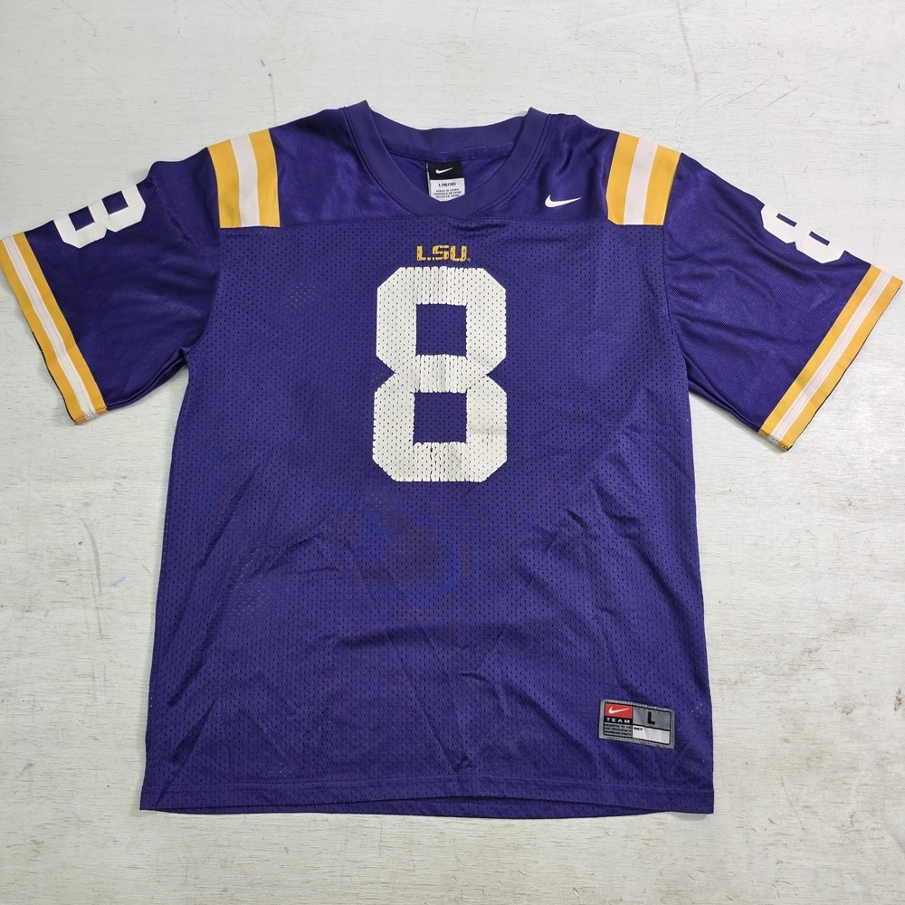 LSU Tigers NCAA Nike Team Purple Football Mesh Jersey #8 Youth Teen Boys L 16/18